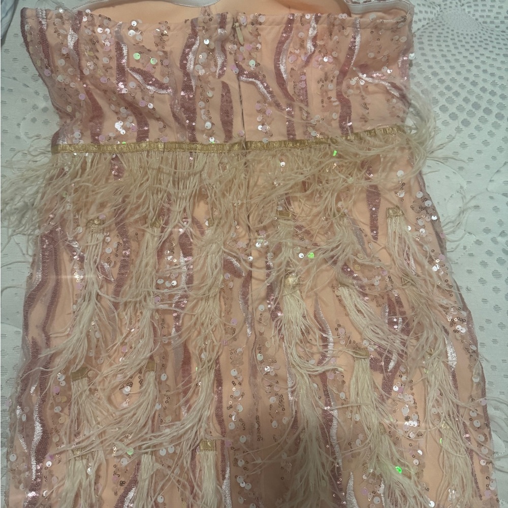 Elegant Pink Strapless Feather Dress - Picture 2 of 12